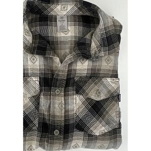 Hurley Brushed Plaid Flannel Button Up Shirt‎ Long Sleeve Black/Gray Men's Small
